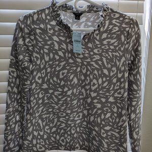 Ann Taylor Animal Print Ruffle Neck Top